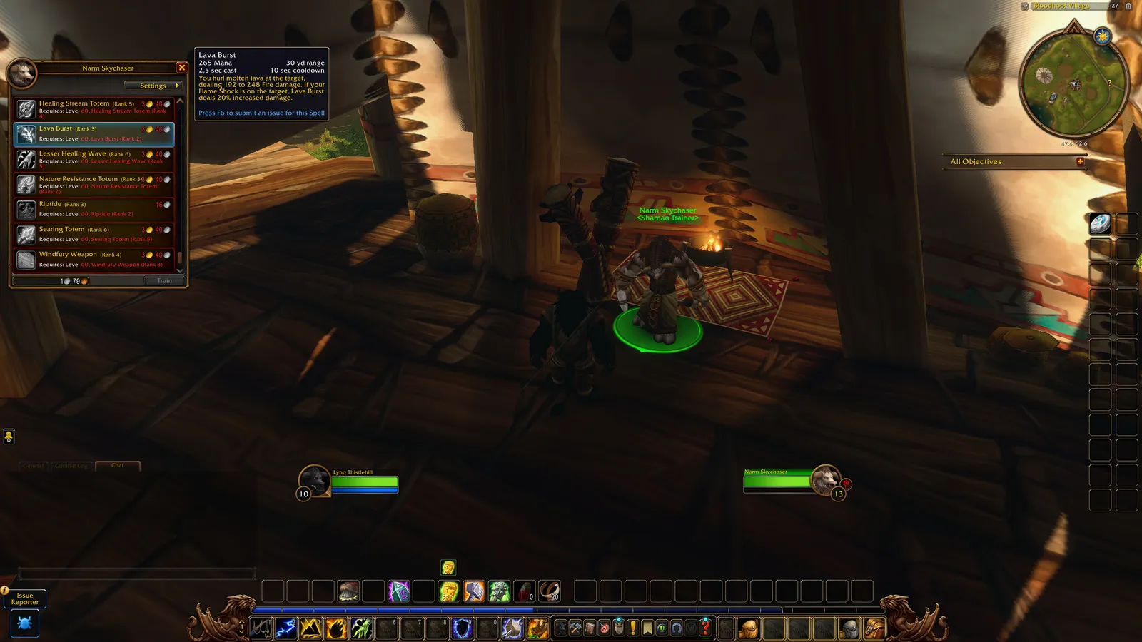 Lava Burst in the Shaman trainer window, with its tooltip