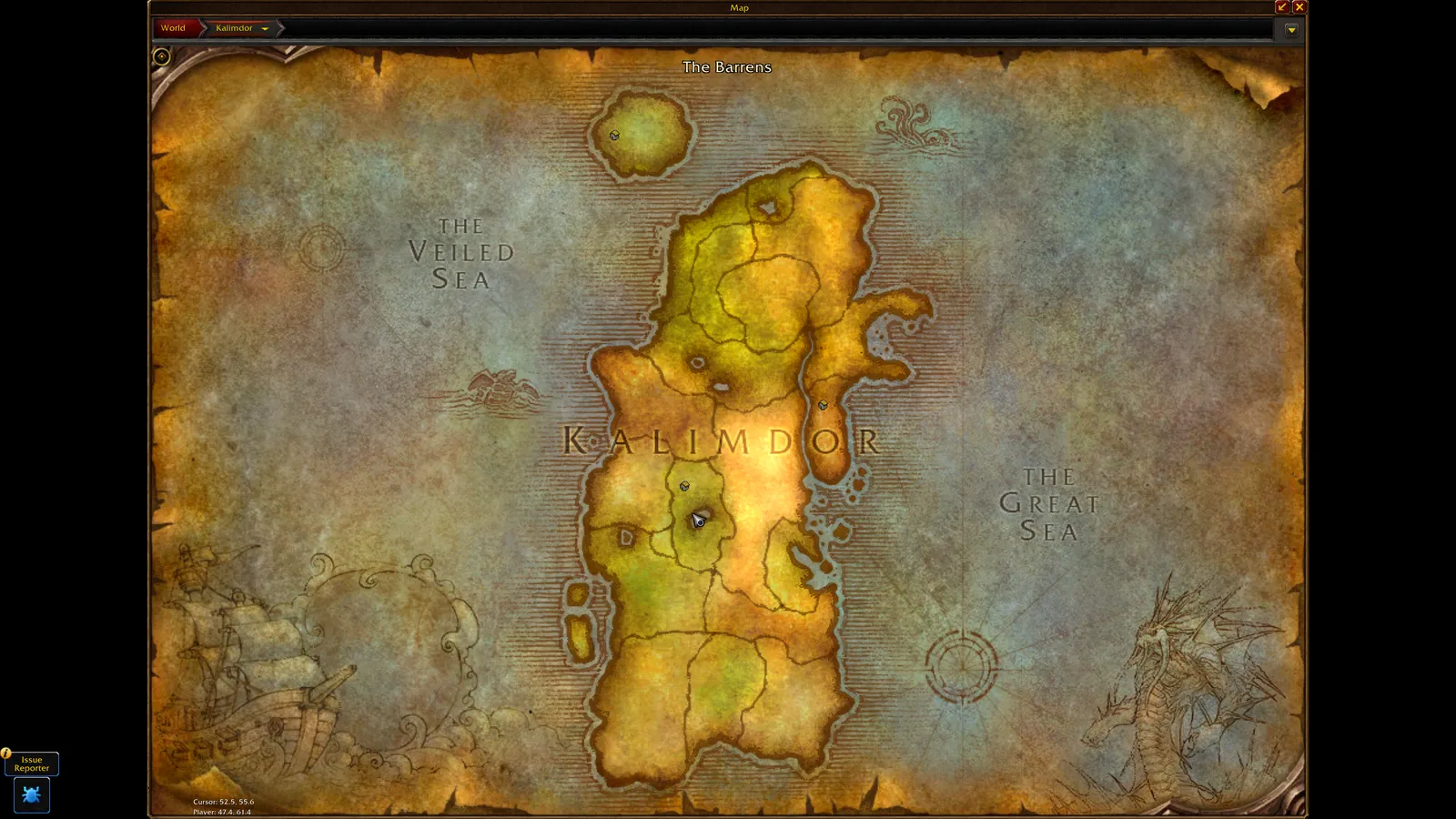 The Kalimdor map in the WoW Forever beta