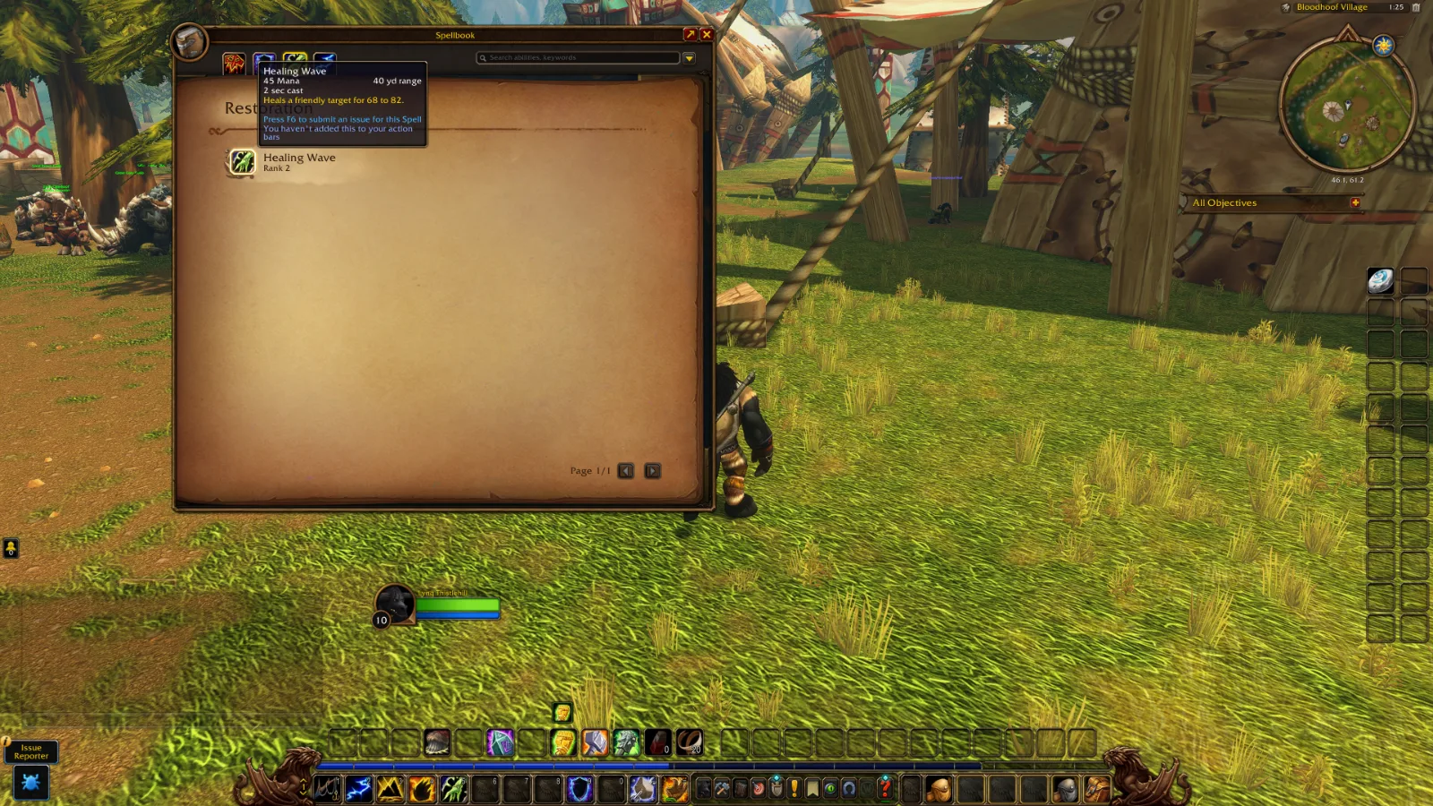 Healing Wave tooltip in the Restoration spellbook